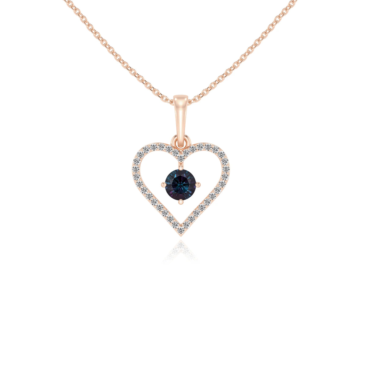 lab grown alexandrite round infinity necklaces in rose gold 