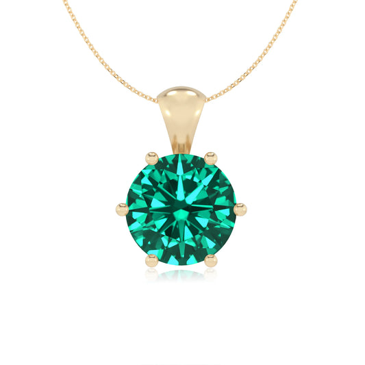 lab grown emerald round solitaire necklaces in yellow gold 