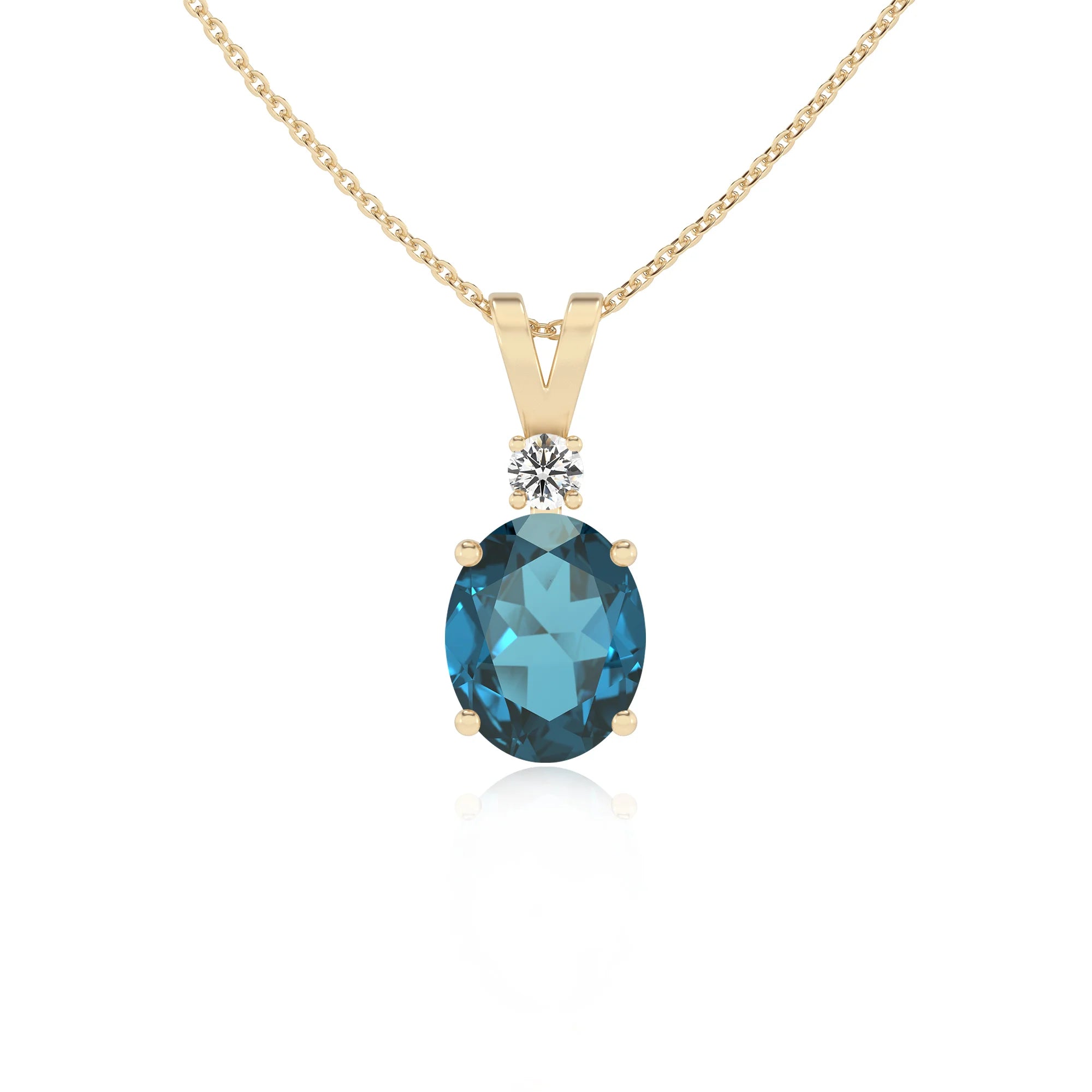 natural london-blue-topaz oval solitaire v-bale necklaces in yellow gold 