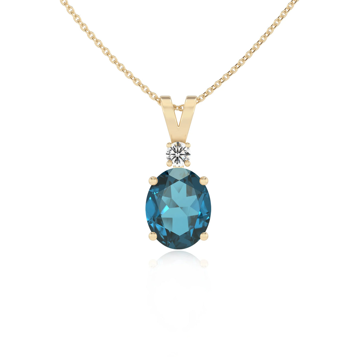 natural london-blue-topaz oval solitaire v-bale necklaces in yellow gold 