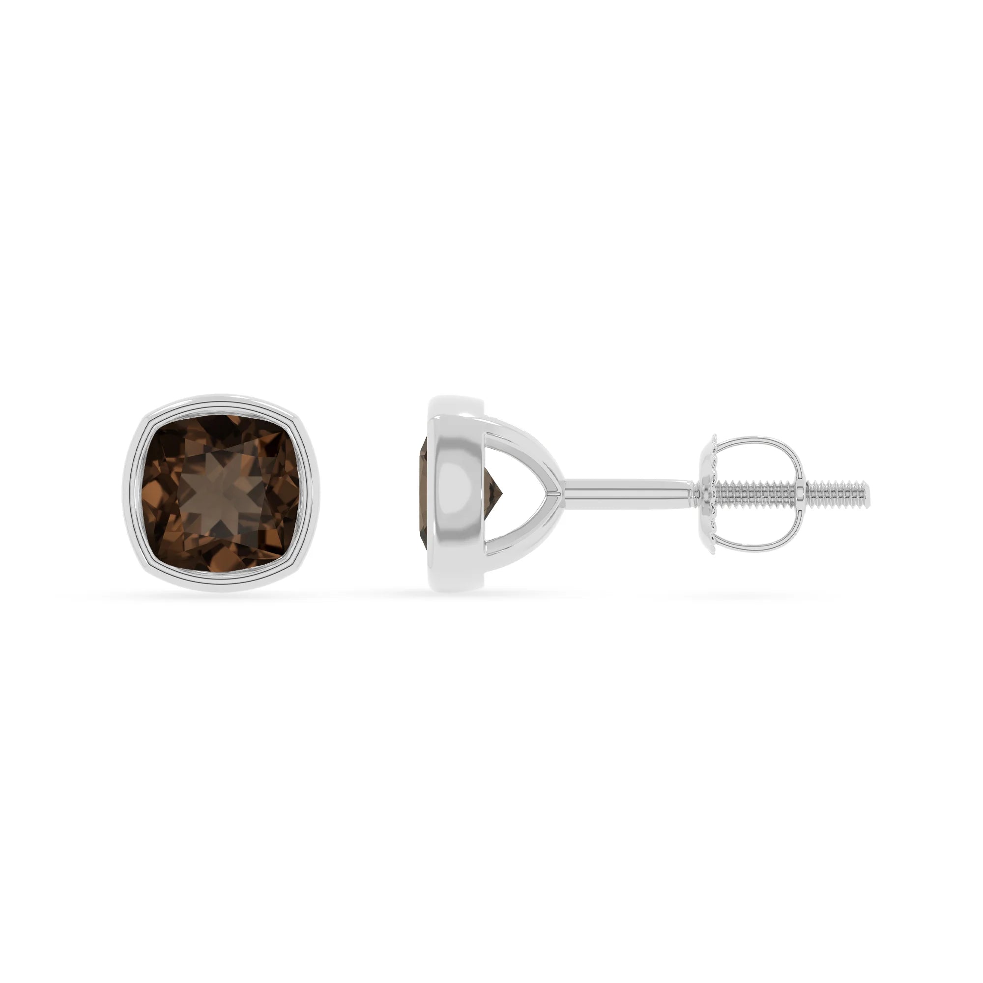 natural smoky quartz cushion stud earrings in white gold 