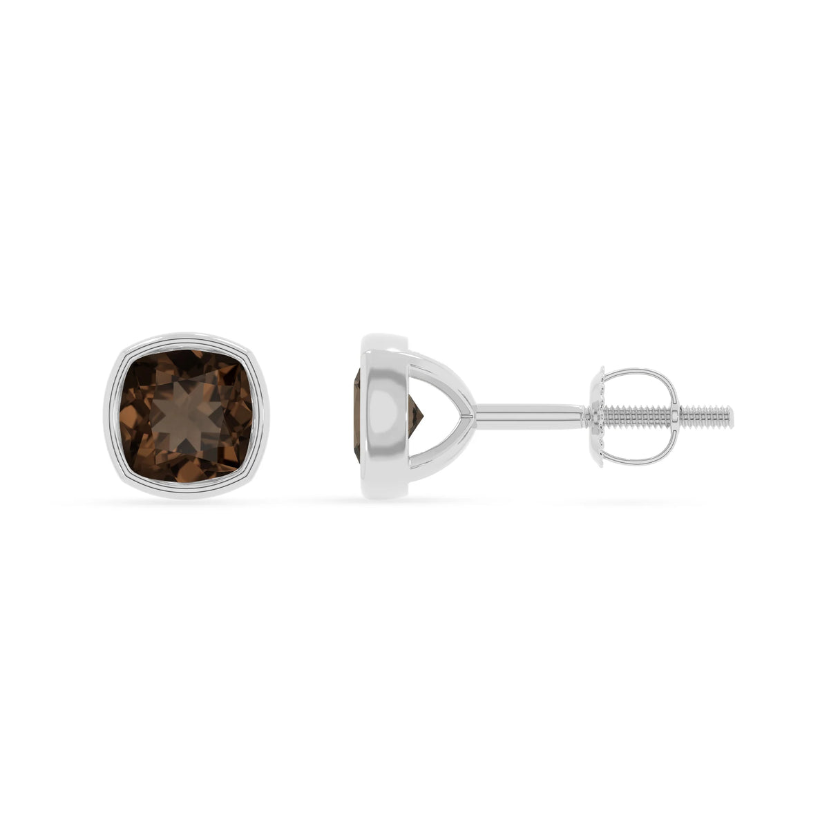 natural smoky quartz cushion stud earrings in white gold 