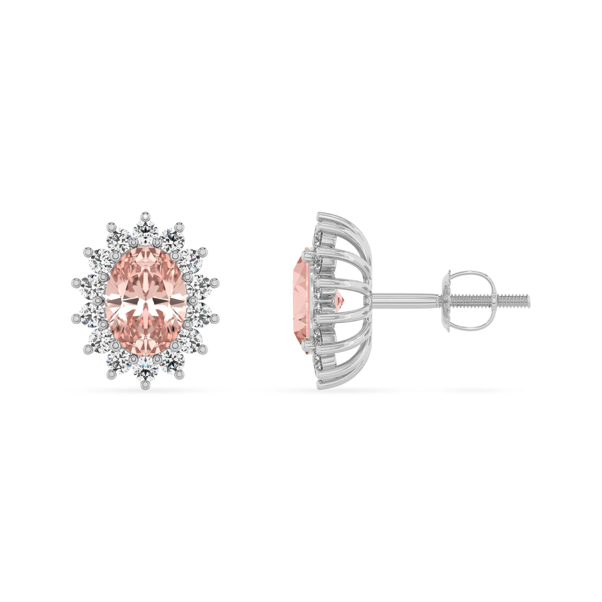 lab grown morganite oval stud earrings in platinum 