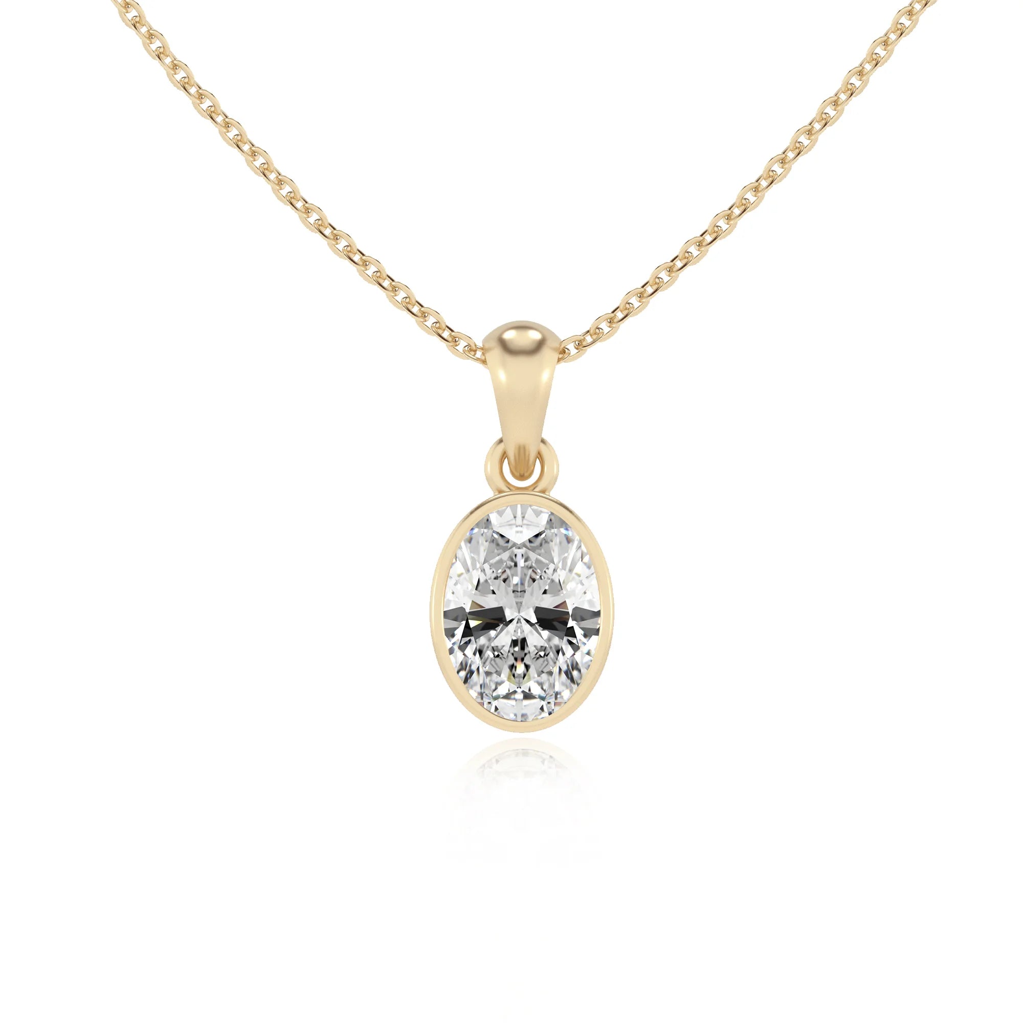 lab grown moissanite oval solitaire necklaces in yellow gold 