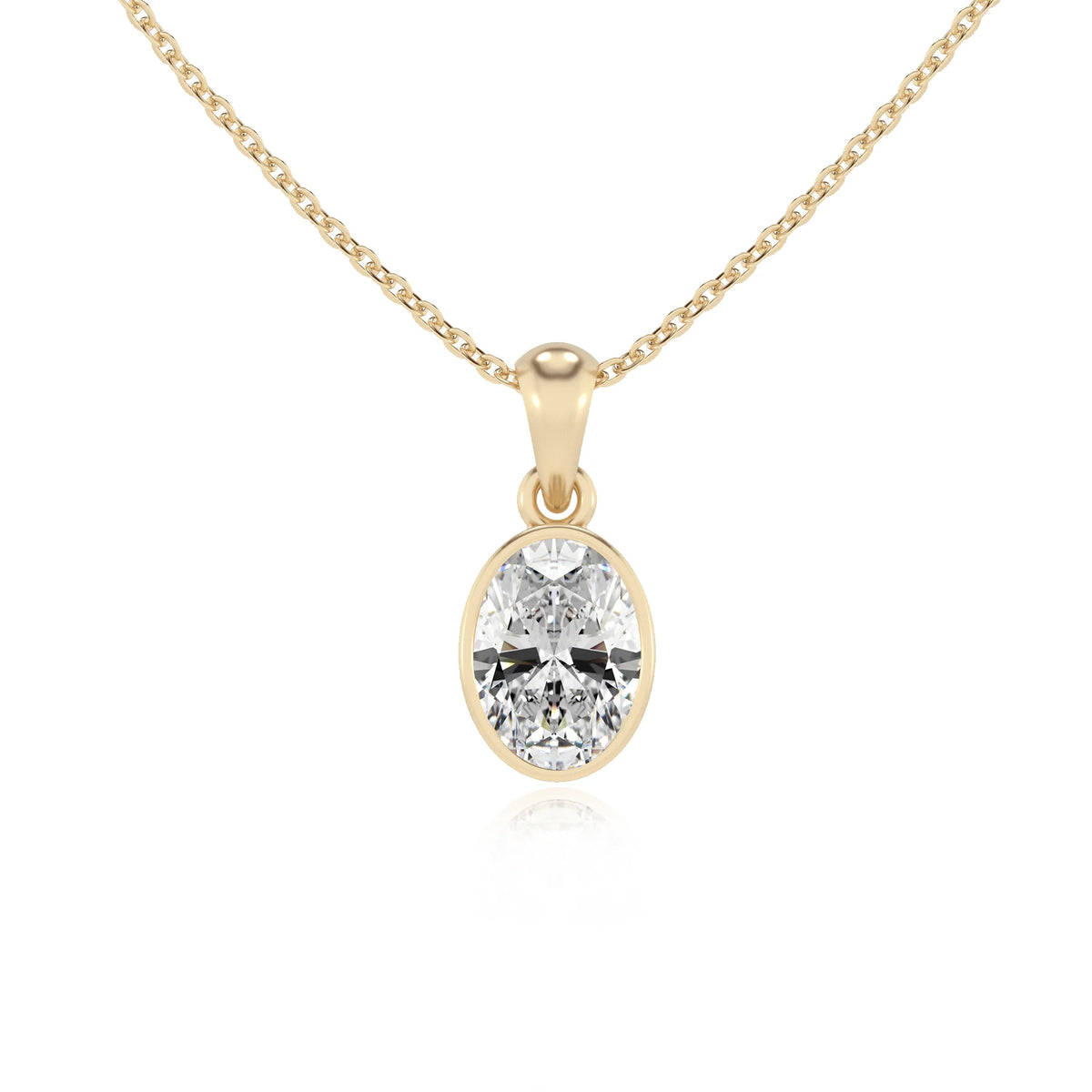 lab grown moissanite oval solitaire necklaces in yellow gold 