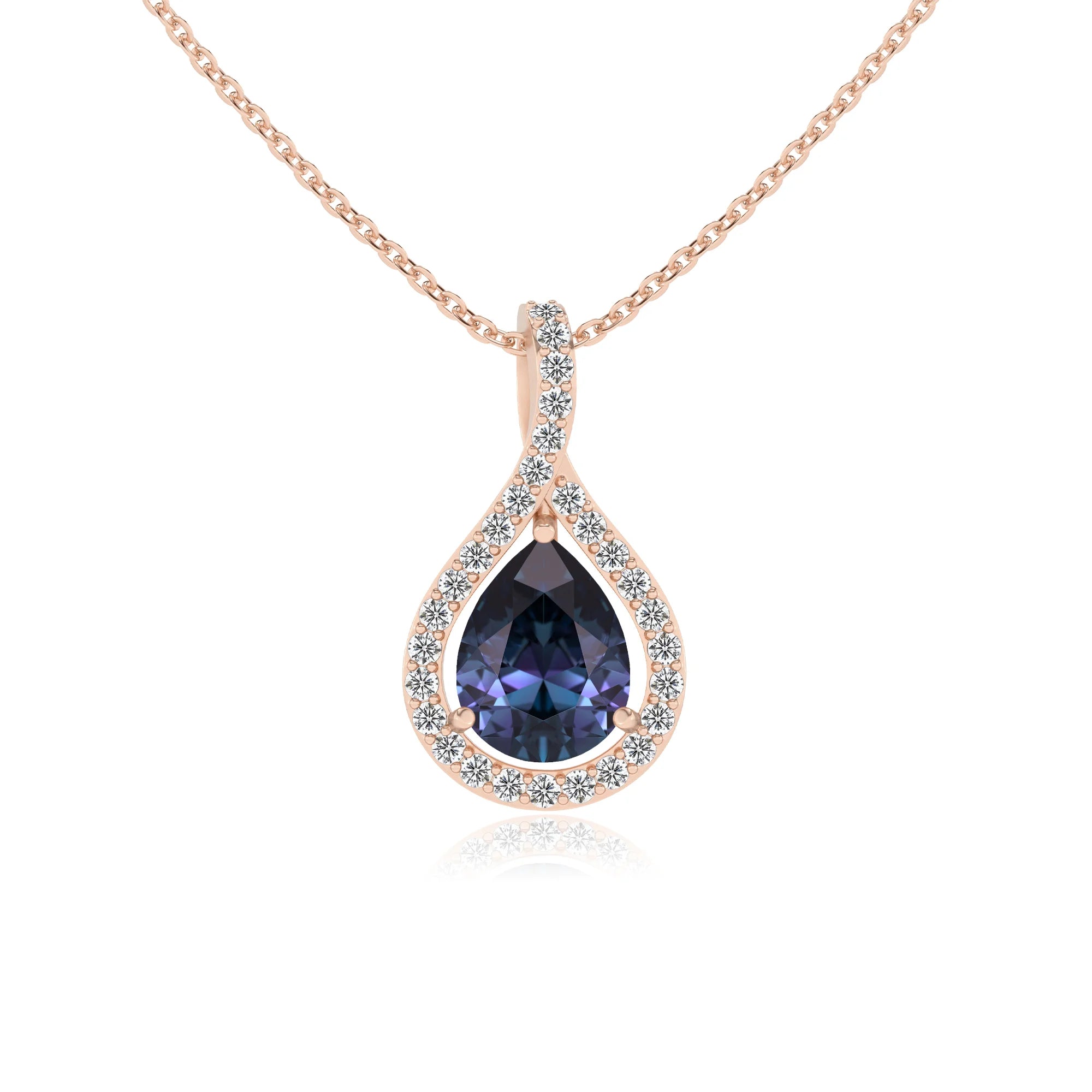 lab grown alexandrite pear solitaire necklaces in rose gold 