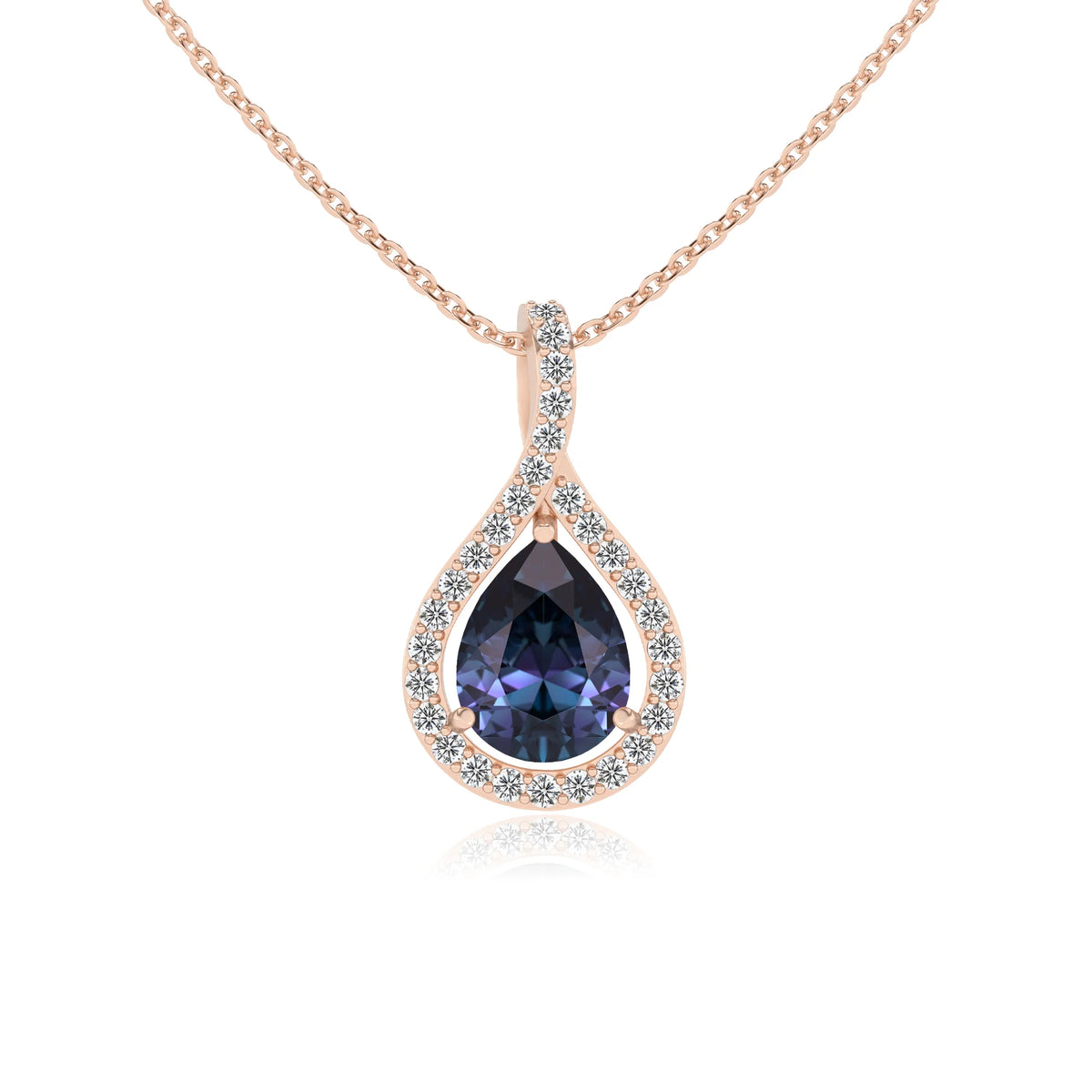 lab grown alexandrite pear solitaire necklaces in rose gold 