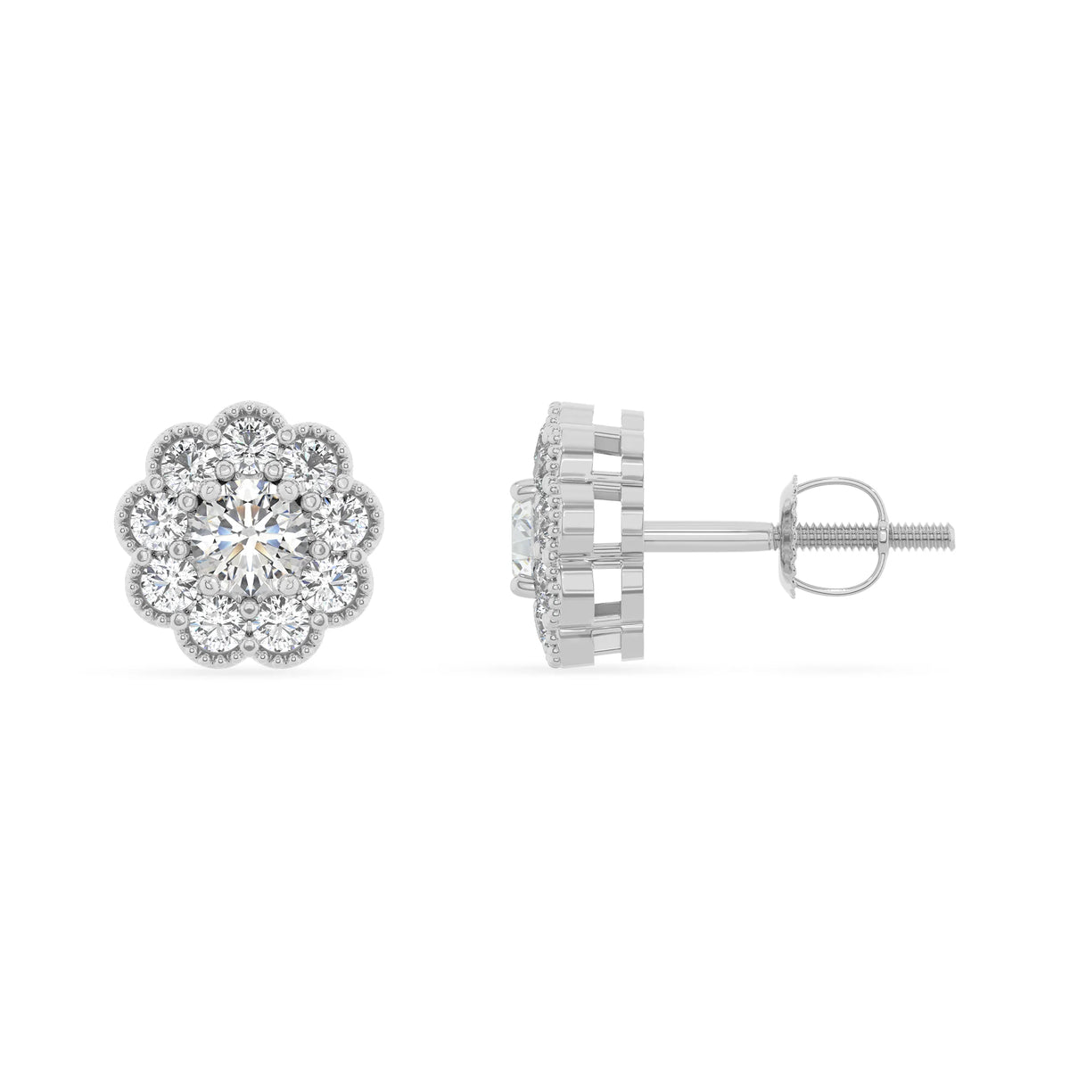 lab grown moissanite round stud earrings in platinum 