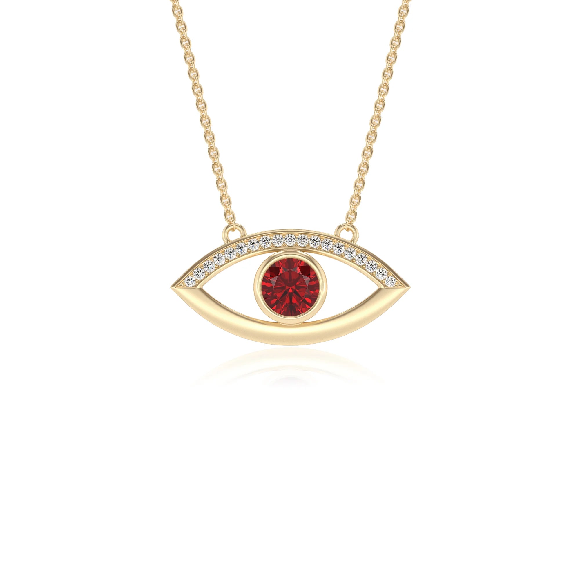 lab grown ruby round solitaire necklaces in yellow gold 