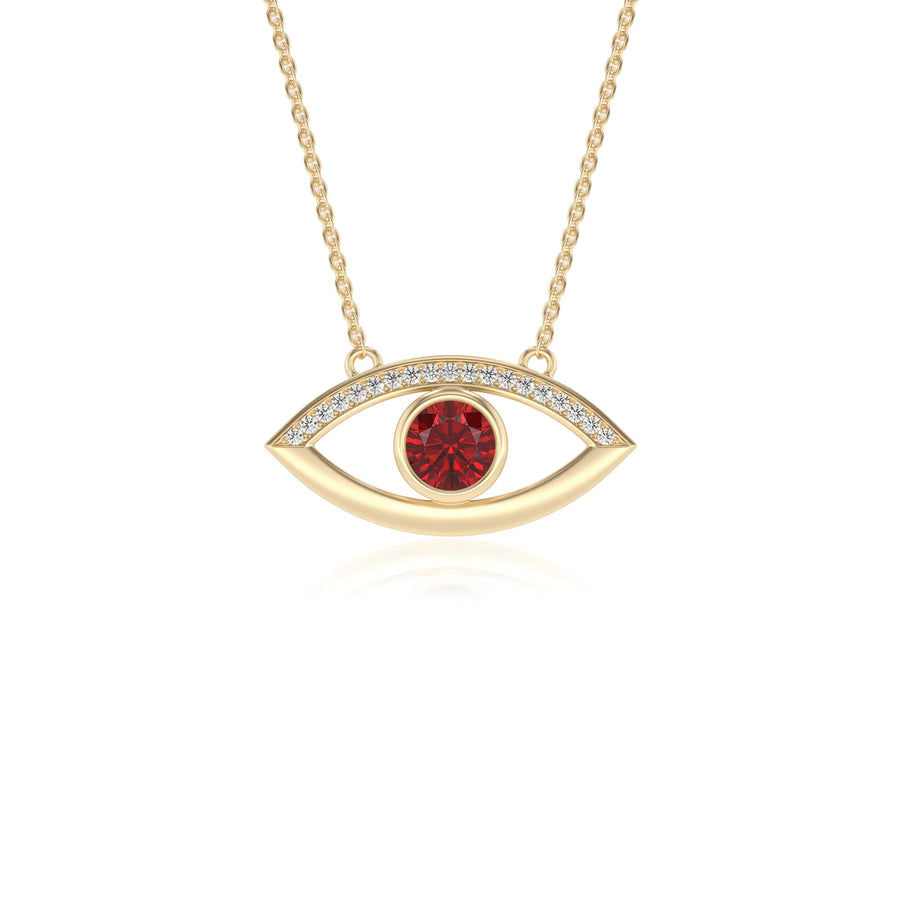 lab grown ruby round solitaire necklaces in yellow gold 