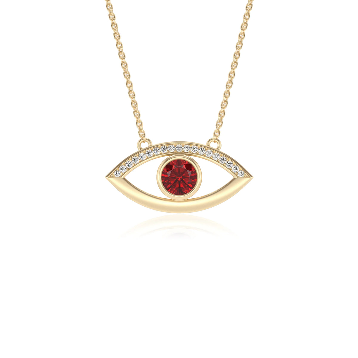 lab grown ruby round solitaire necklaces in yellow gold 