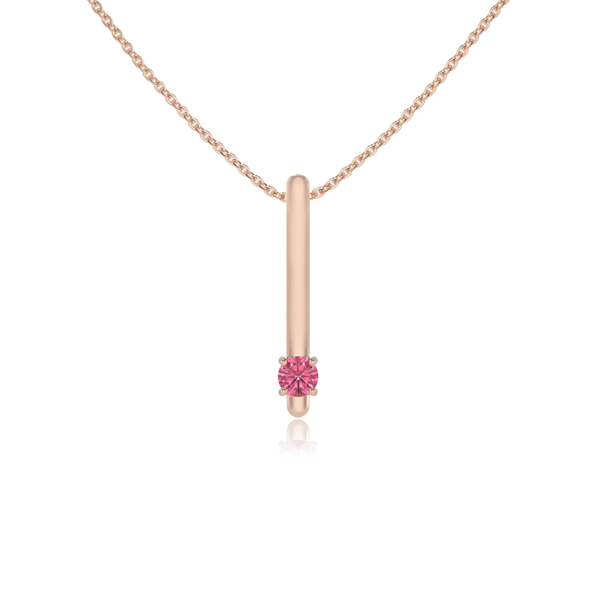 lab grown pink-tourmaline round bar necklaces in rose gold 
