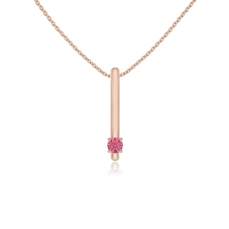 lab grown pink-tourmaline round bar necklaces in rose gold 