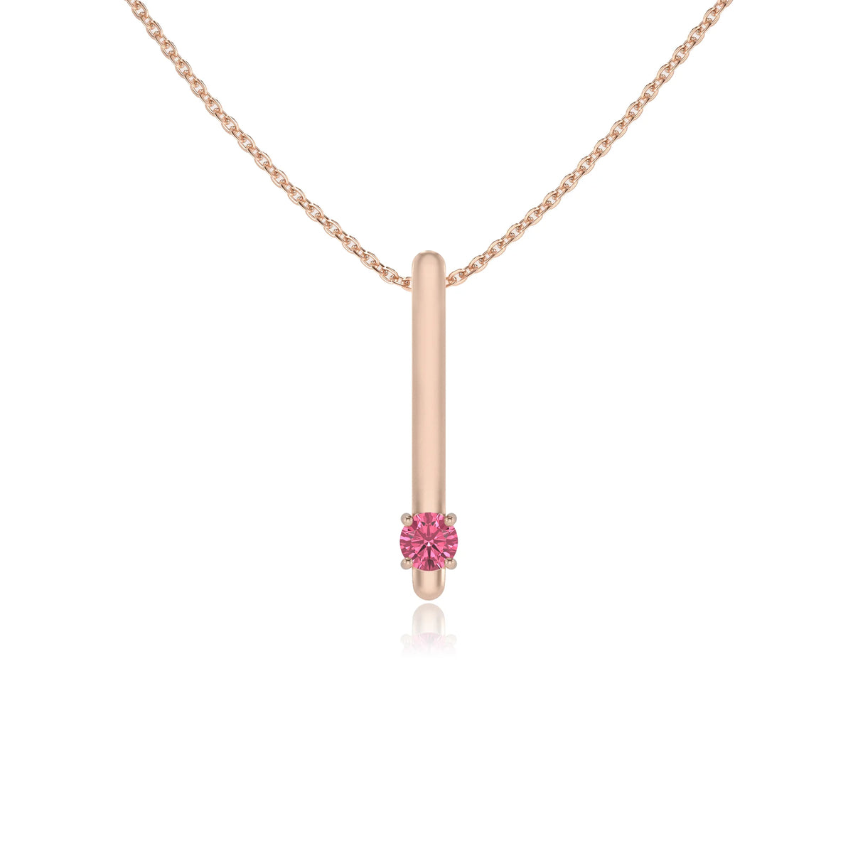 lab grown pink-tourmaline round bar necklaces in rose gold 