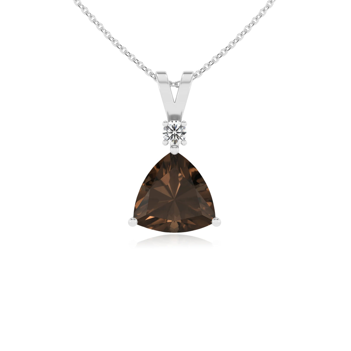 natural smoky-quartz trillion solitaire v-bale necklaces in platinum 