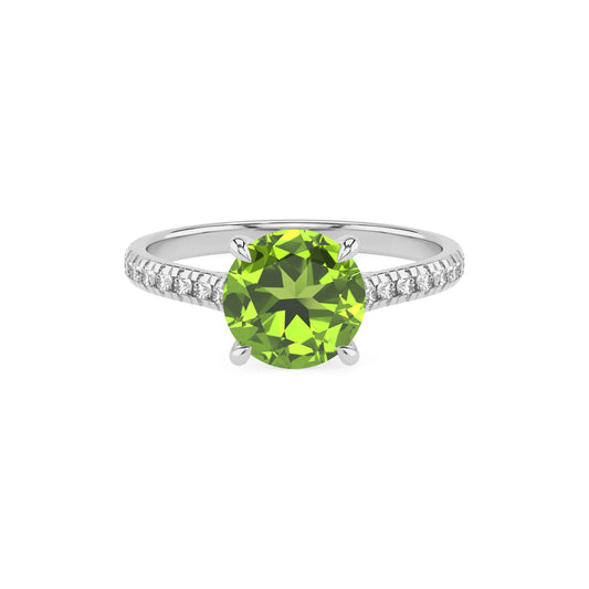natural peridot round half eternity solitaire engagement rings in sterling silver 