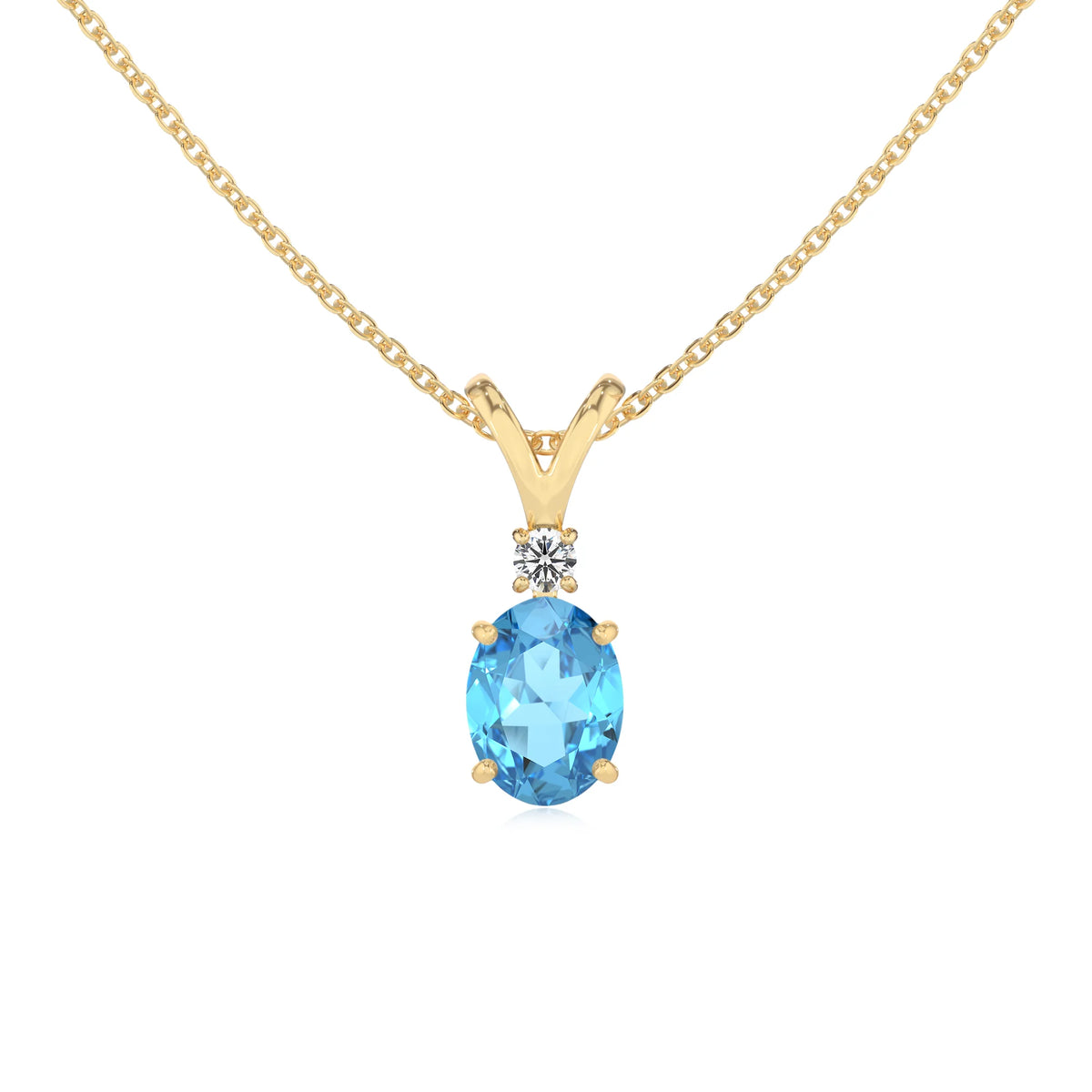 natural swiss-blue-topaz oval solitaire v-bale necklaces in yellow gold 