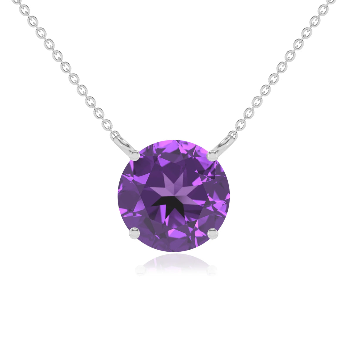 lab grown amethyst round solitaire necklaces in platinum 