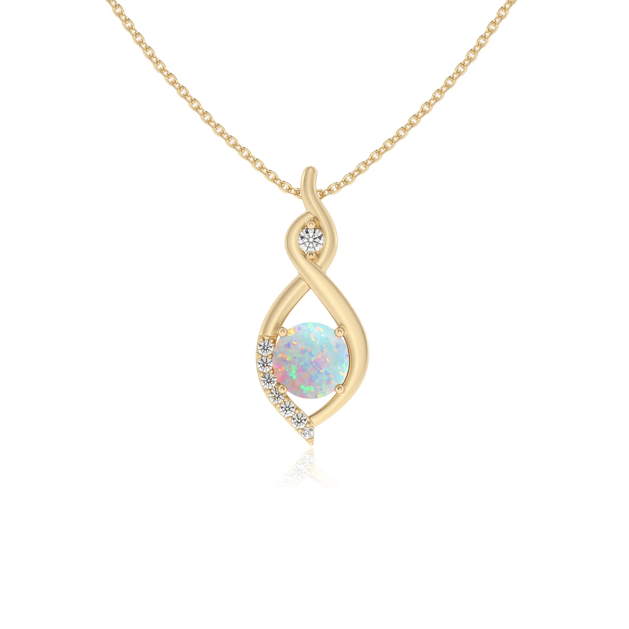 lab grown opal round solitaire necklaces in yellow gold 
