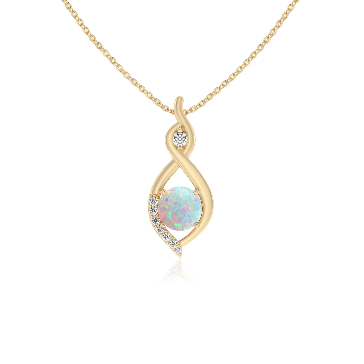 lab grown opal round solitaire necklaces in yellow gold 