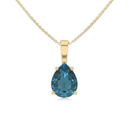 natural london-blue-topaz pear solitaire necklaces in yellow gold 