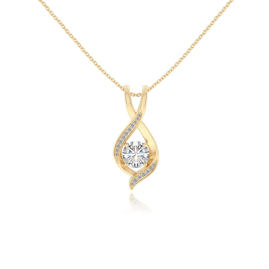 lab grown moissanite round solitaire necklaces in yellow gold 