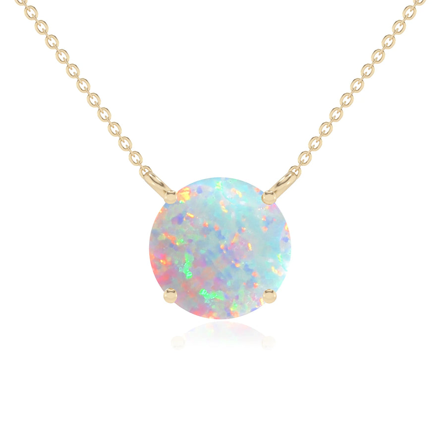 lab grown opal round solitaire necklaces in yellow gold 