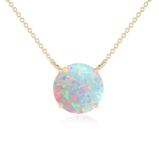 lab grown opal round solitaire necklaces in yellow gold 