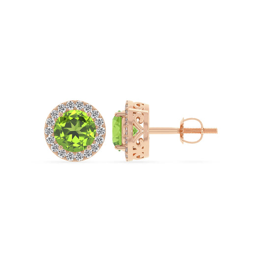 natural peridot round stud earrings in rose gold 