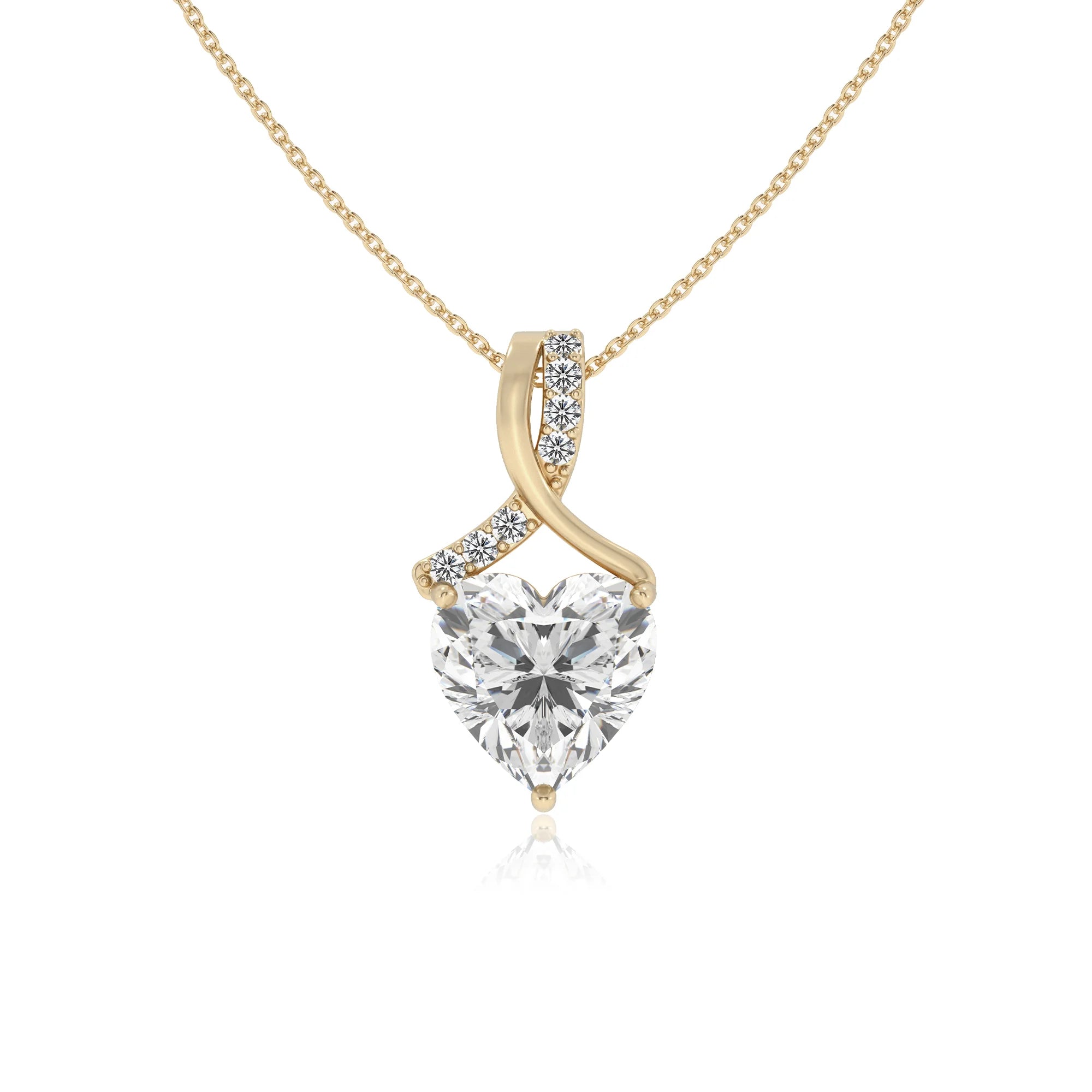 lab grown moissanite heart solitaire necklaces in yellow gold 