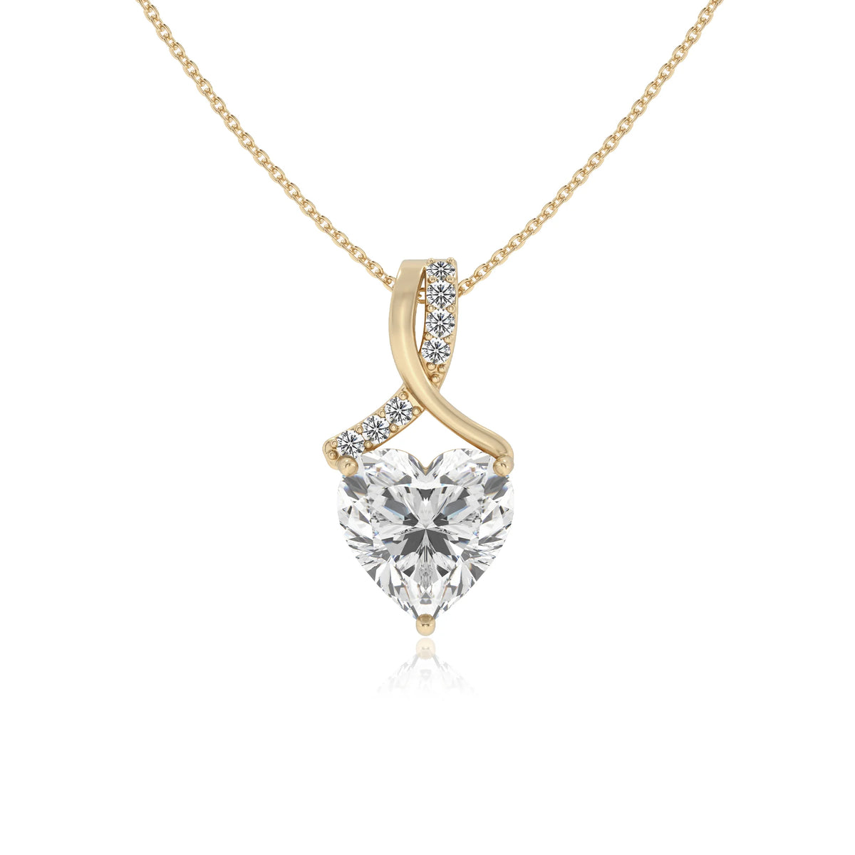 lab grown moissanite heart solitaire necklaces in yellow gold 