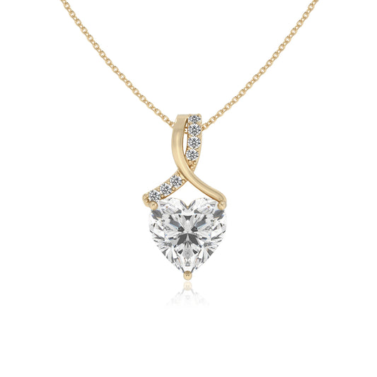 lab grown moissanite heart solitaire necklaces in yellow gold 