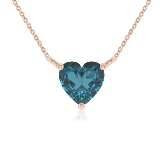 natural london-blue-topaz heart solitaire necklaces in rose gold 