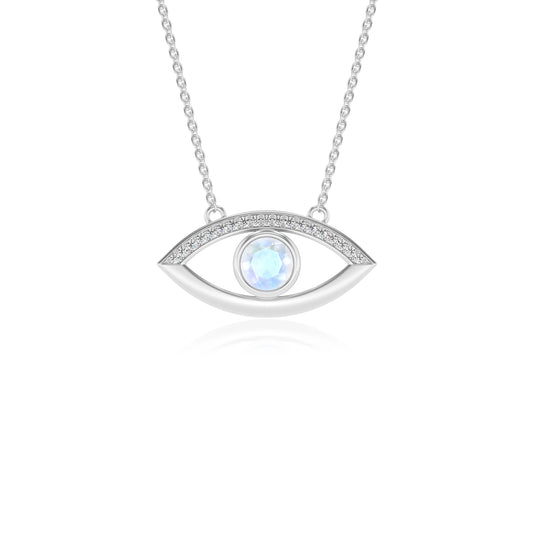natural rainbow-moonstone round solitaire necklaces in platinum 
