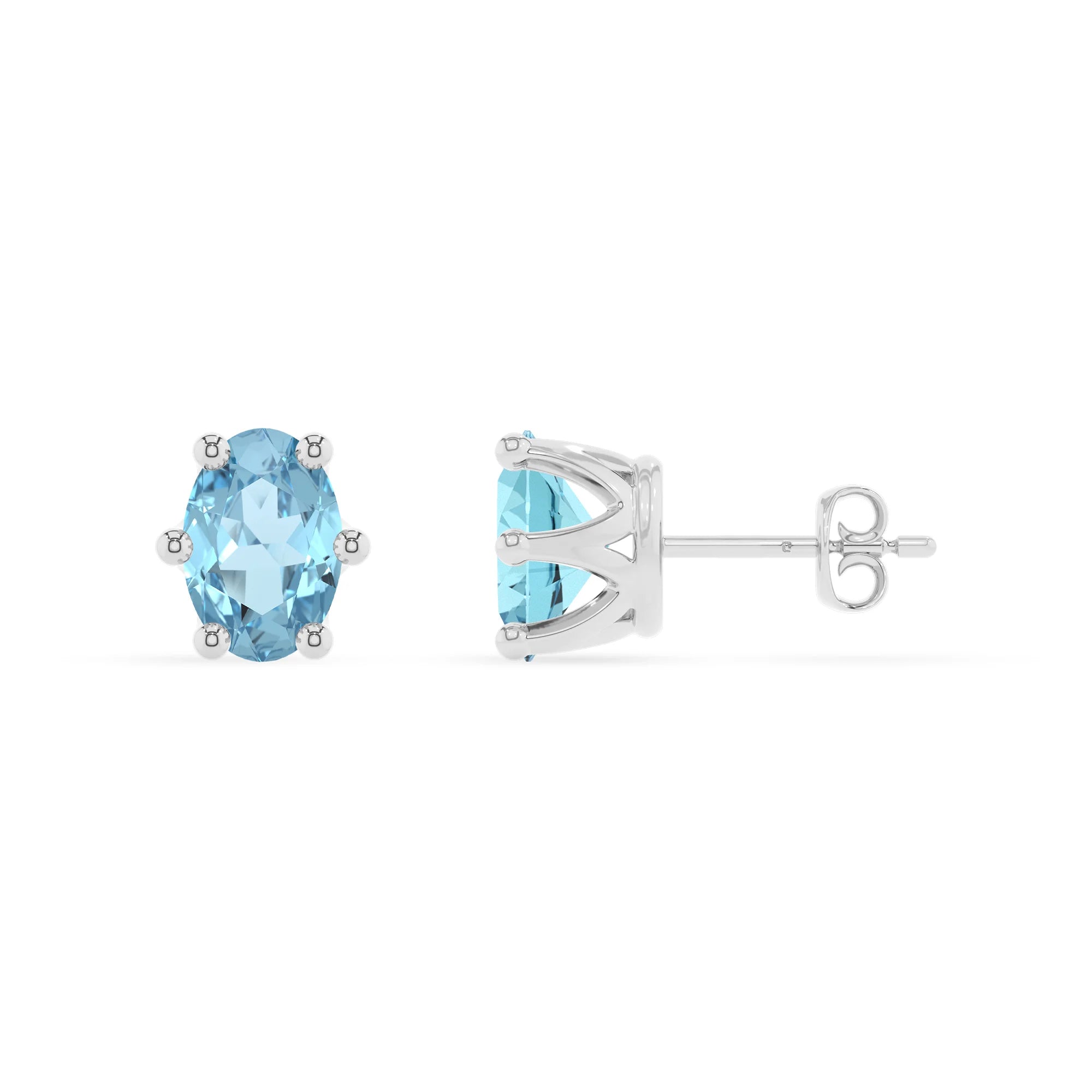 lab grown aquamarine oval stud earrings in white gold 