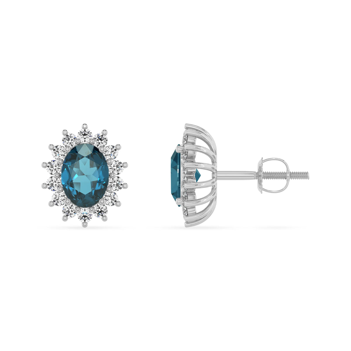 natural london blue topaz oval stud earrings in sterling silver 