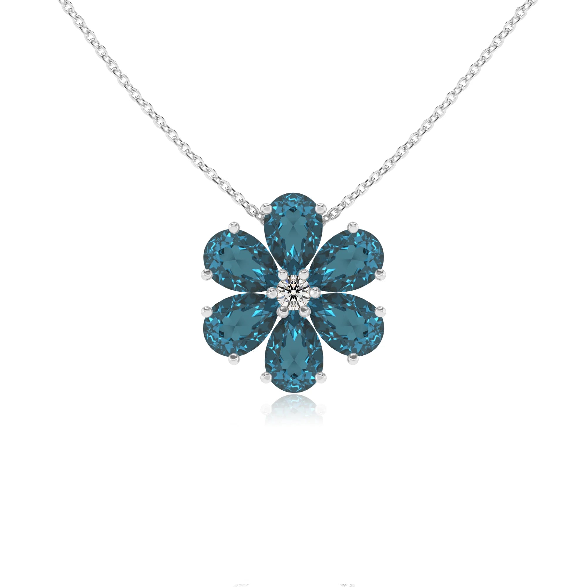 natural london-blue-topaz pear solitaire necklaces in sterling silver 