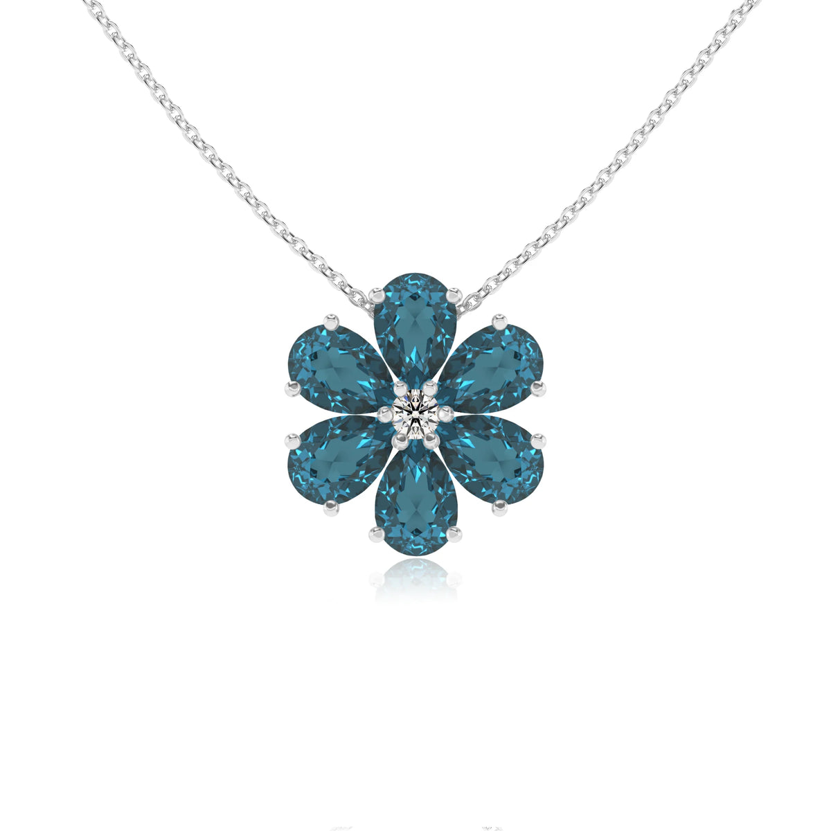 natural london-blue-topaz pear solitaire necklaces in sterling silver 