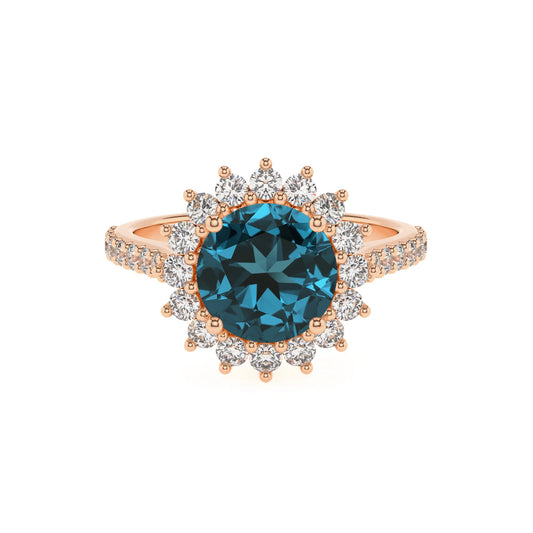 natural london-blue-topaz round solitaire rings in rose gold 