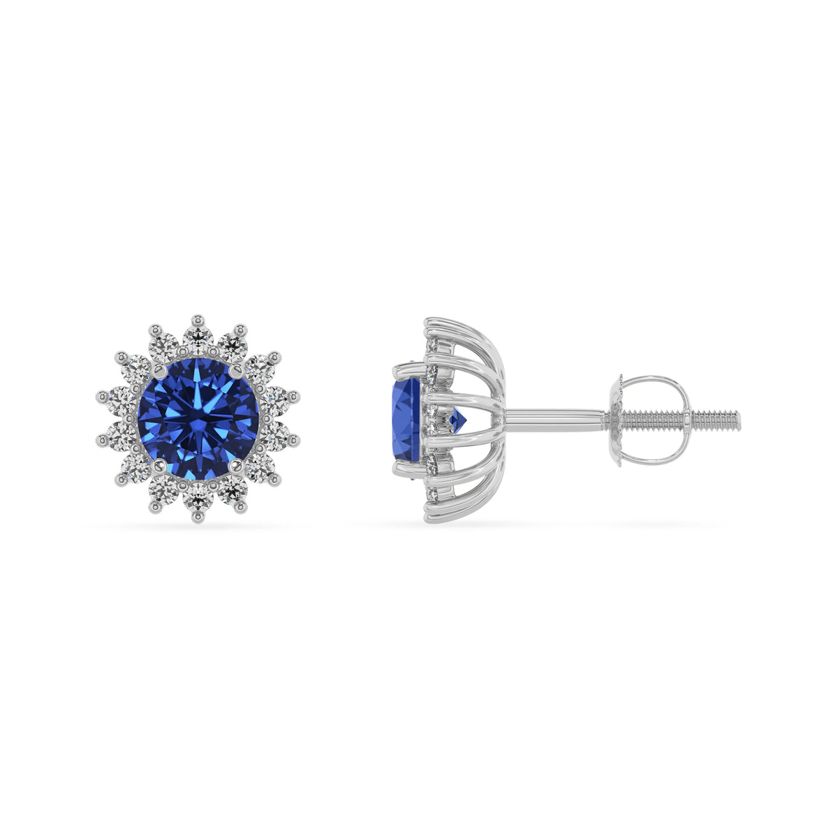 lab grown blue sapphire round stud earrings in platinum 