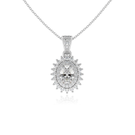lab grown moissanite oval halo necklaces in white gold 