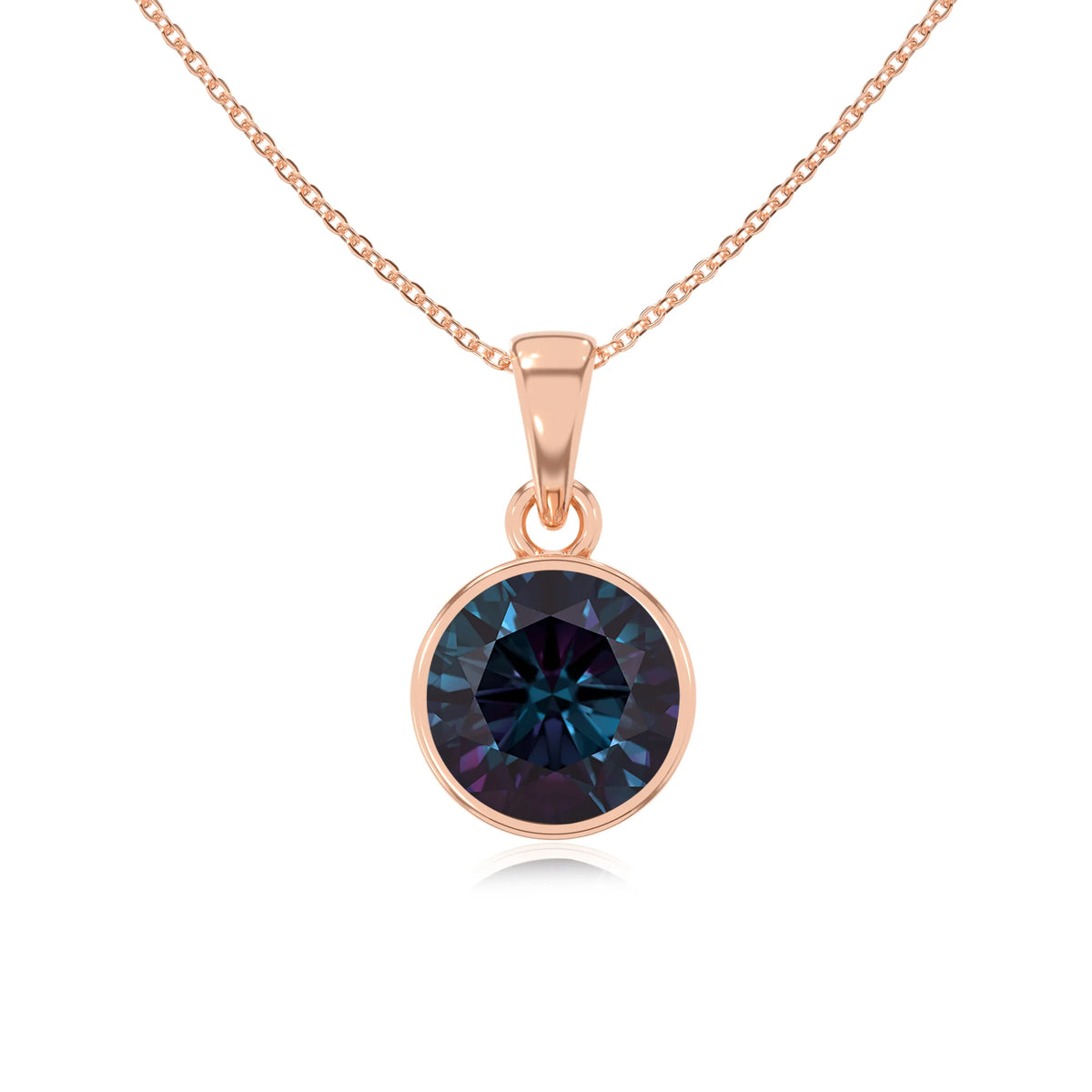 lab grown alexandrite round solitaire necklaces in rose gold 