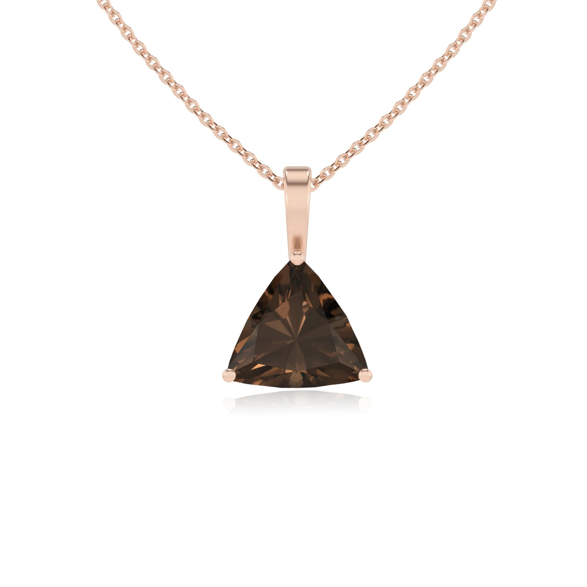 natural smoky-quartz trillion solitaire necklaces in rose gold 