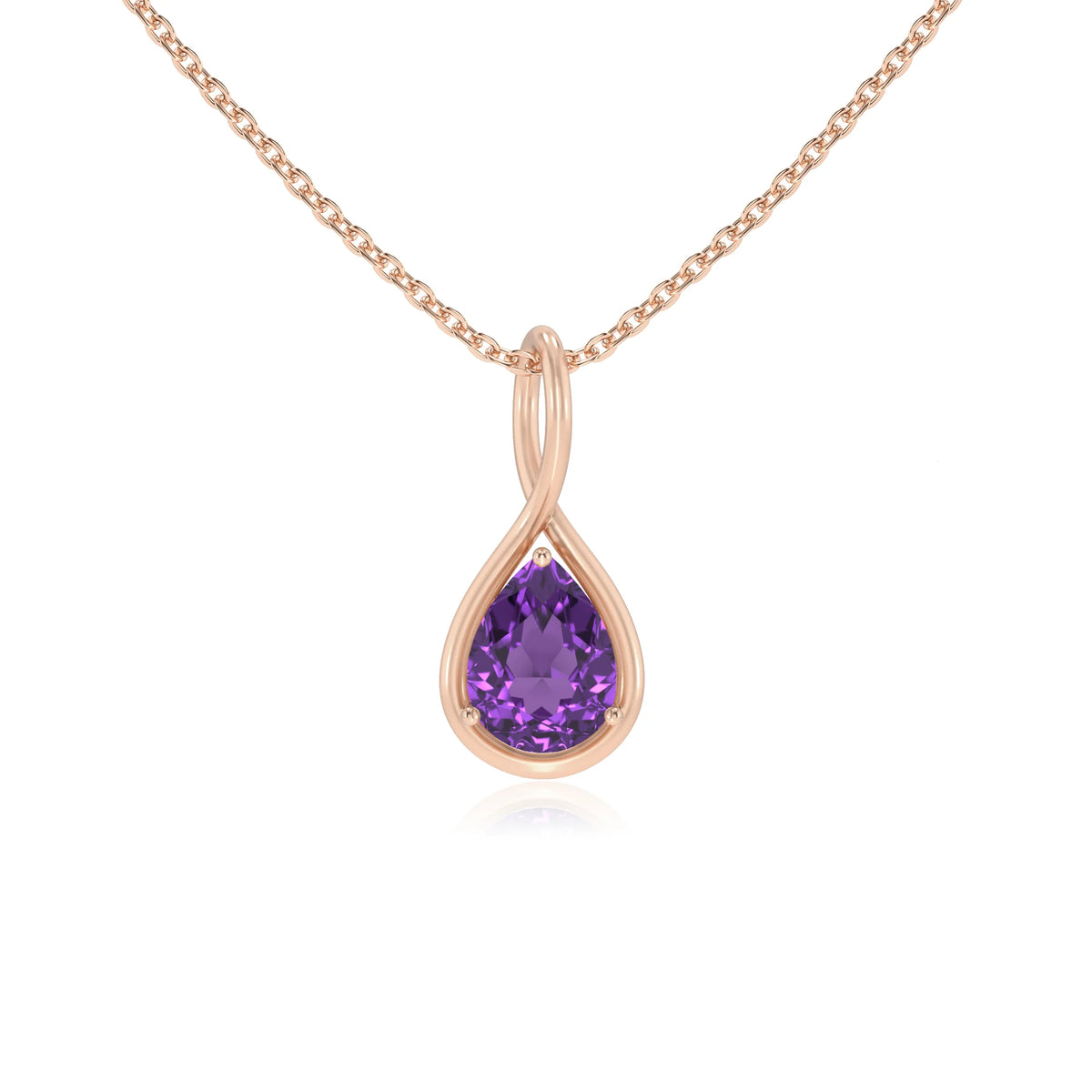 lab grown amethyst pear solitaire necklaces in rose gold 