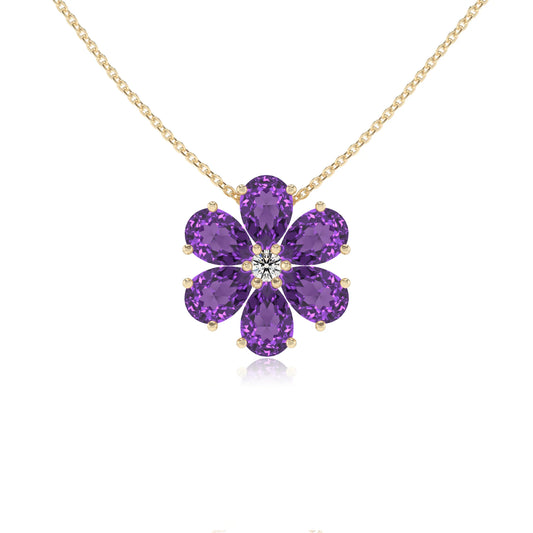 lab grown amethyst pear solitaire necklaces in yellow gold 