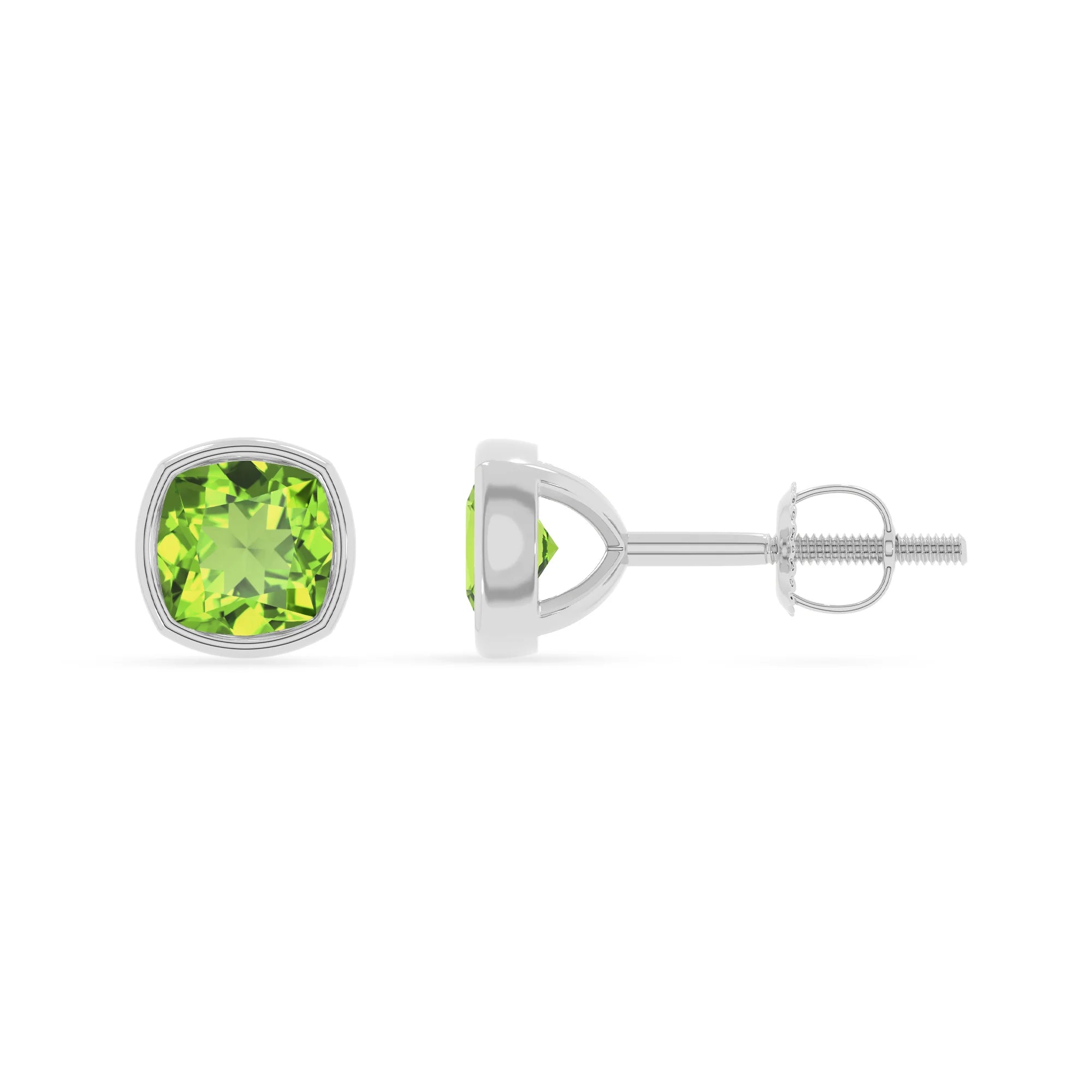 natural peridot cushion stud earrings in white gold 