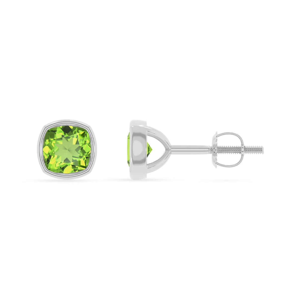natural peridot cushion stud earrings in white gold 