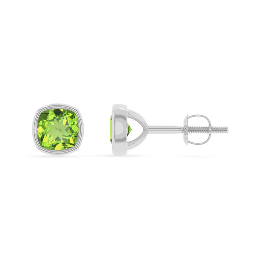 natural peridot cushion stud earrings in white gold 