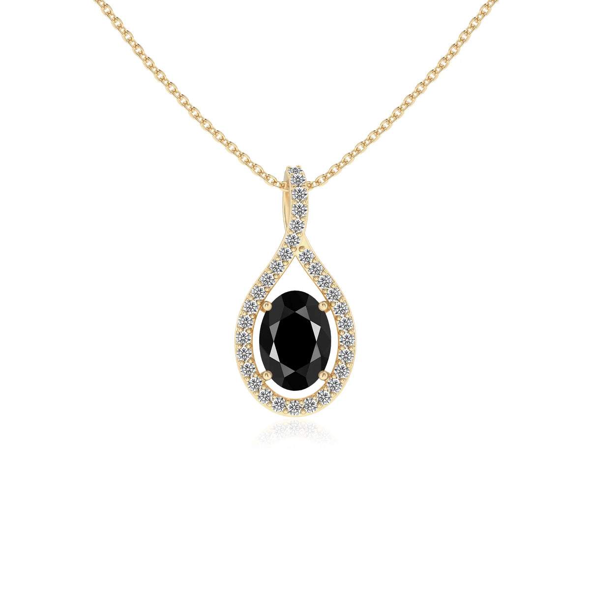 natural black-onyx oval solitaire necklaces in yellow gold 