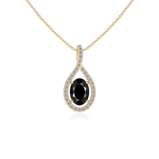 natural black-onyx oval solitaire necklaces in yellow gold 